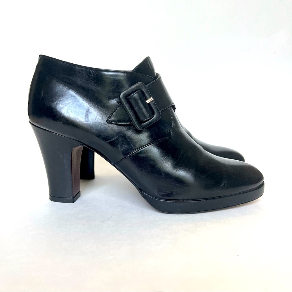 Vintage Ralph Lauren Leather Boots Oxford Block Heel Made in Italy Black Size 6